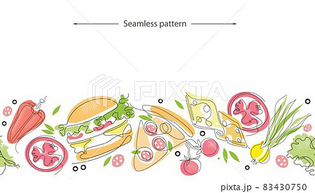 Seamless pattern with pizza. Hand drawn pizza ingredients, restaurant and pizzeria, cafe menu, packaging design. 83430750