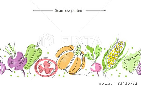 Seamless pattern with the image of vegetables. Single line drawing. 83430752
