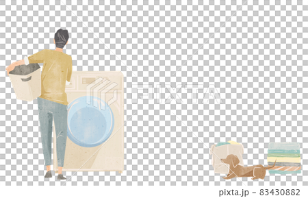 洗濯機を回す男性の手描き水彩風イラスト 83430882