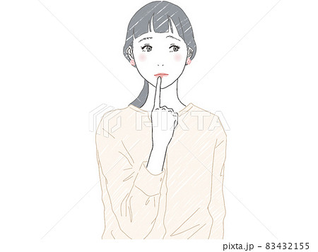 顎に指を当てて考え事をしている女性 83432155