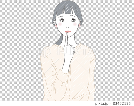 顎に指を当てて考え事をしている女性 83432155