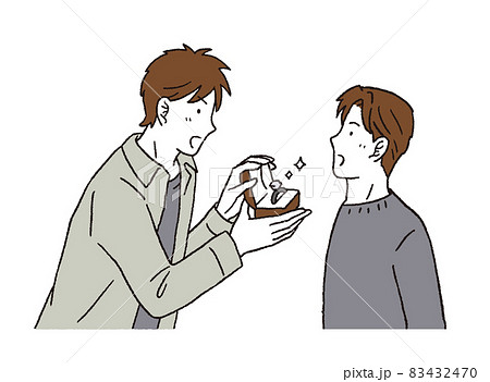 シンプルなタッチ　プロポーズする男性のカップルのイラストレーション 83432470