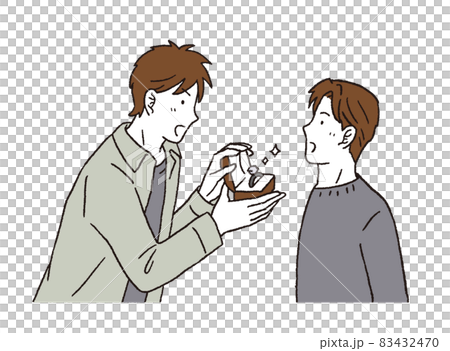 シンプルなタッチ　プロポーズする男性のカップルのイラストレーション 83432470