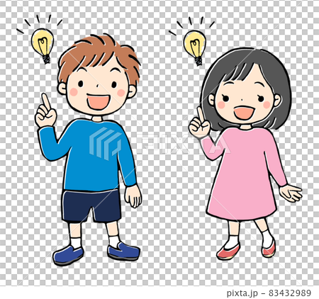 ひらめきポーズの男の子と女の子のイラストのイラスト素材 4329