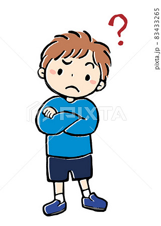 首をかしげる男の子のイラストのイラスト素材
