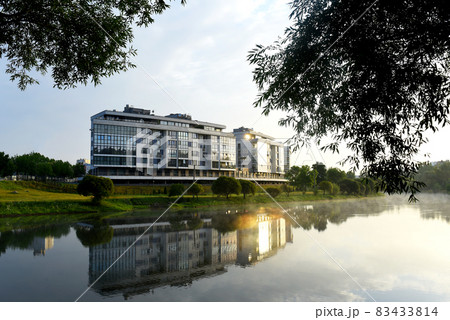 Modern residential building overlooking the river. Modern residential building overlooking the river. 83433814