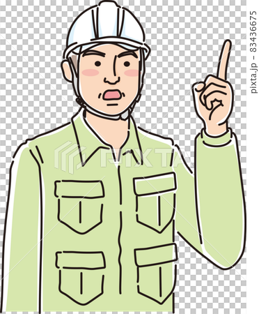 ガテン系ベテラン男性_人差し指で示す 83436675