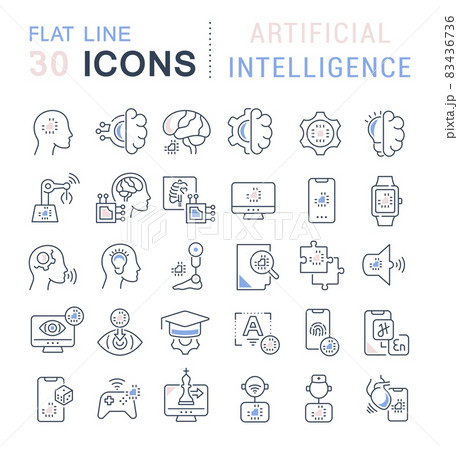 Set Vector Line Icons of Artificial Intelligence Set Vector Line Icons of Artificial Intelligence 83436736