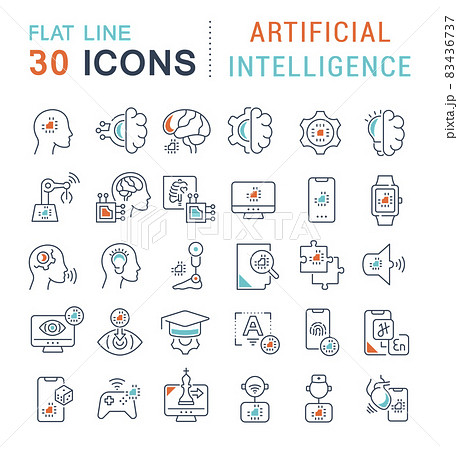 Set Vector Line Icons of Artificial Intelligence Set Vector Line Icons of Artificial Intelligence 83436737