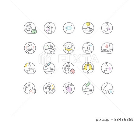 Set Vector Line Icons of Allergy 83436869