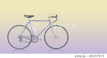 side view violet bicycle on yellow and violet background, object, transportation, sport, livestyle, copy space side view violet bicycle on yellow and violet background, object, transportation, sport, livestyle, copy space 83437973
