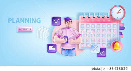 Planning vector business schedule background, 3D character, event calendar, meeting reminder concept 83438636