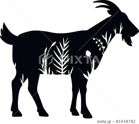 Goat - stencil with floral design - floral animal silhouette 83438782