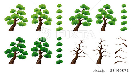 松の木のイラスト素材セット 木と枝と葉 明るいのイラスト素材
