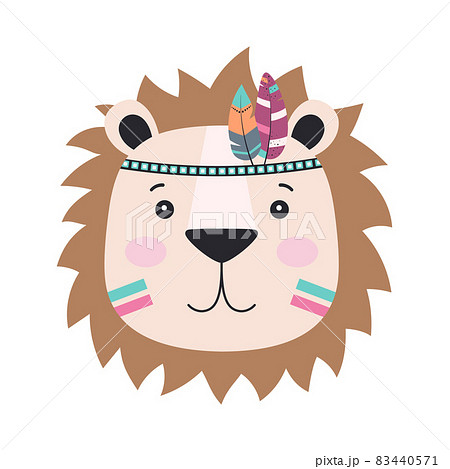 card with cartoon tribal lion, vector illustration 83440571