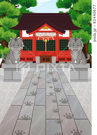 虎神社の背景イラスト はがきサイズのイラスト素材