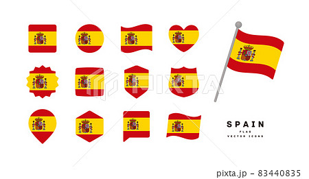 スペインの国旗 色々な形のアイコンセット ベクターイラスト