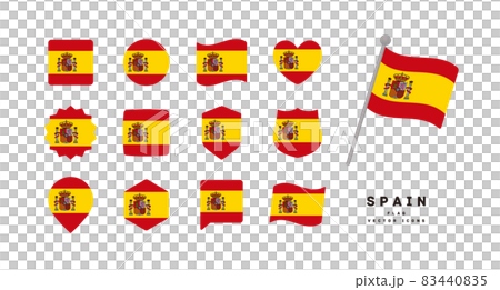 スペインの国旗 色々な形のアイコンセット ベクターイラストのイラスト素材 4405