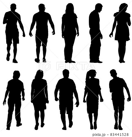 Silhouette Group of People Standing on White Background 83441528