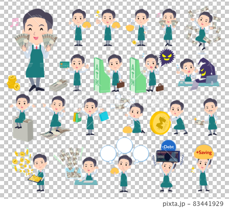お金や経済に関するスーパーマーケット店員男性のセット 83441929