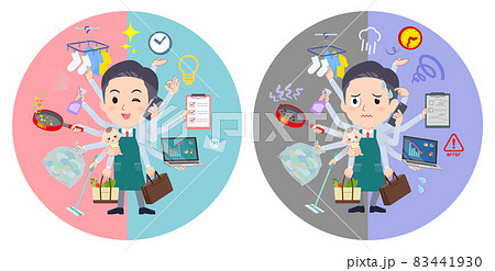 オフィスとプライベートでマルチタスクをこなすスーパーマーケット店員男性のセット オフィスとプライベートでマルチタスクをこなすスーパーマーケット店員男性のセット 83441930