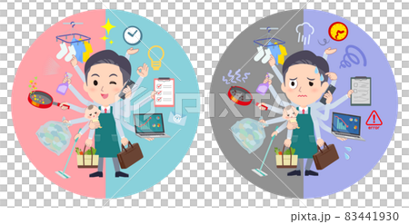 オフィスとプライベートでマルチタスクをこなすスーパーマーケット店員男性のセット オフィスとプライベートでマルチタスクをこなすスーパーマーケット店員男性のセット 83441930