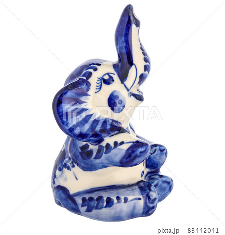 Elephant Figurine Sculpture Porcelain Ceramic Isolated on a white background. 83442041