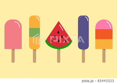 Vector set of Fruit Popsicle with wooden sticks 83443323