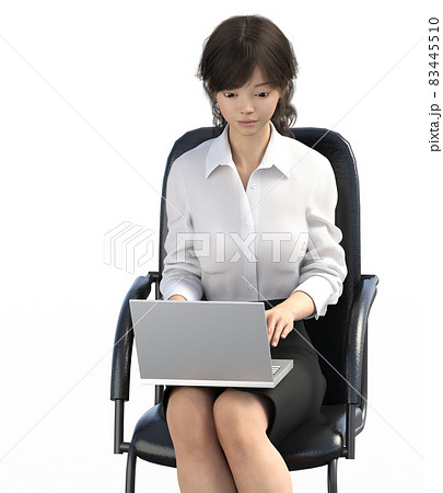 ノートパソコンで仕事する女性社員　perming3DCGイラスト素材 83445510