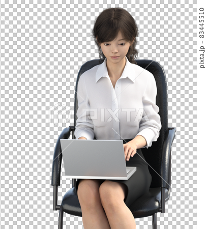 ノートパソコンで仕事する女性社員　perming3DCGイラスト素材 83445510