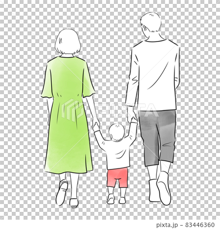 散歩中の家族の後ろ姿のイラスト（白背景・ベクター・切り抜き） 83446360