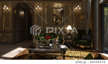Luxury classic living room interior 3d illustration 83446479