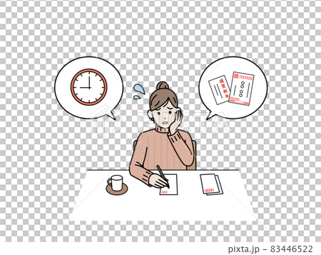 新年賀卡明信片，忙碌的女人，家庭主婦，插圖素材 83446522