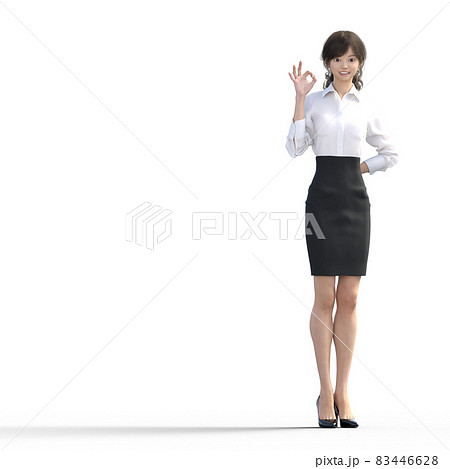 OKサインする若い女性社員　全身　perming3DCG　イラスト素材 83446628