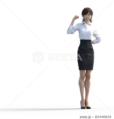 ガッツポーズする若い女性社員　全身　perming3DCG　イラスト素材 83446629