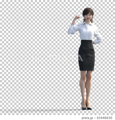 Young female employee in a guts pose full body perming3DCG illustration material 83446630