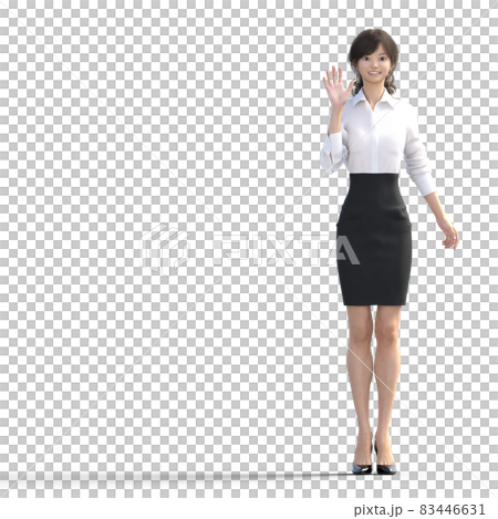年輕女員工揮手全身燙髮3DCG插圖素材 83446631
