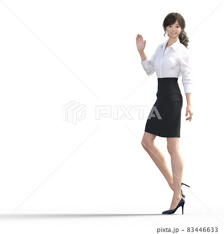 歩きながら挨拶する若い女性社員　全身　perming3DCG　イラスト素材 83446633