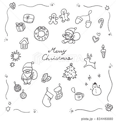 クリスマスモチーフ 手描きイラスト 黒のイラスト素材 4460