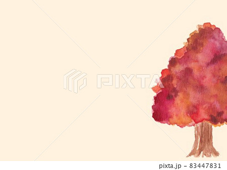 1本の紅葉した木がある絵のイラスト素材 4471