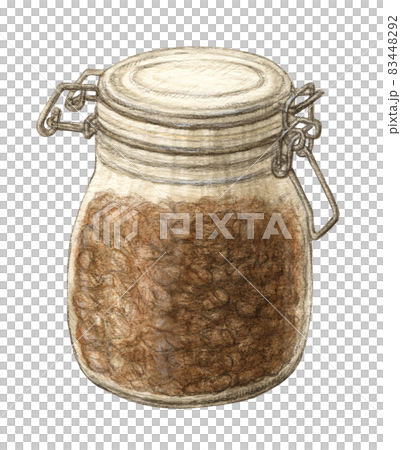 コーヒー豆の入ったビン 水彩色鉛筆イラスト コーヒー豆の入ったビン 水彩色鉛筆イラスト 83448292