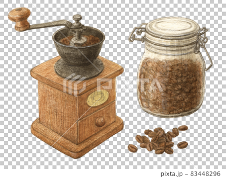 Watercolor pencil illustration to grind coffee beans Watercolor pencil illustration to grind coffee beans 83448296