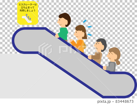 エスカレーターを駆け上る人に困惑する人たち 83448673