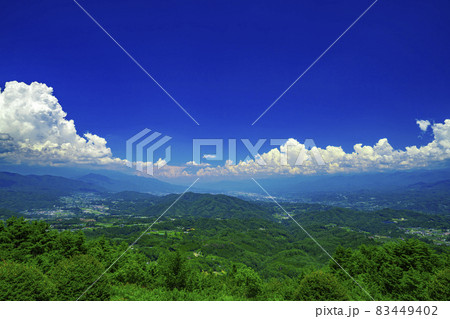 下条村 夏の極楽峠から見るパノラマ 阿智村 飯田市 下条村 下条村 夏の極楽峠から見るパノラマ 阿智村 飯田市 下条村 83449402