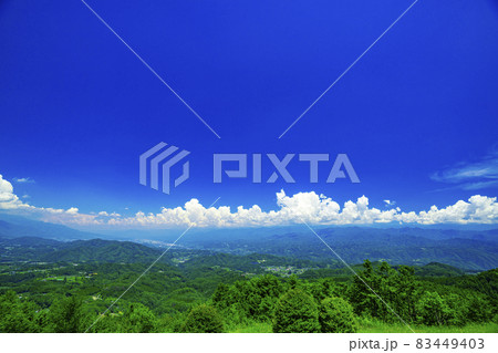 下条村　夏の極楽峠から見るパノラマ　阿智村　飯田市　下条村 83449403