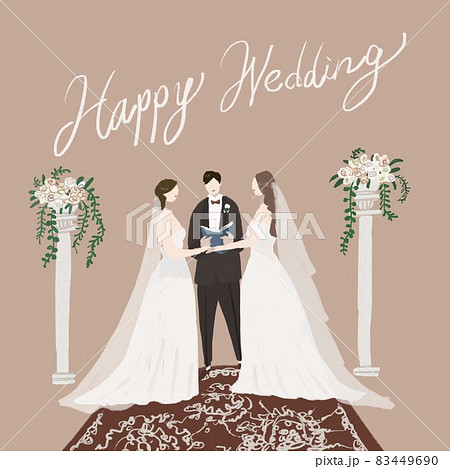 立会人とレズビアンカップル 、誓いの言葉、ウエディング、結婚式、　B 83449690