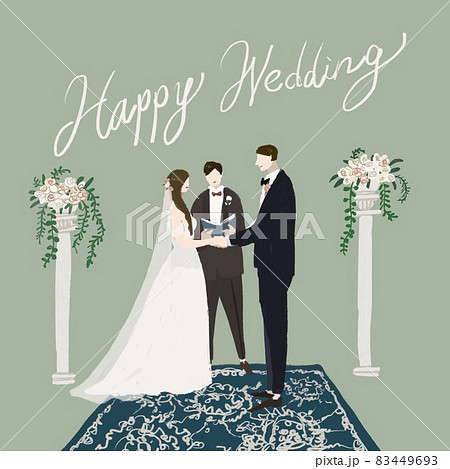立会人と新郎新婦 、誓いの言葉、ウエディング、結婚式、　B　 83449693