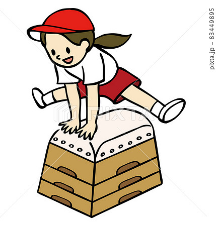 跳び箱を飛ぶ女の子のイラスト素材 4495