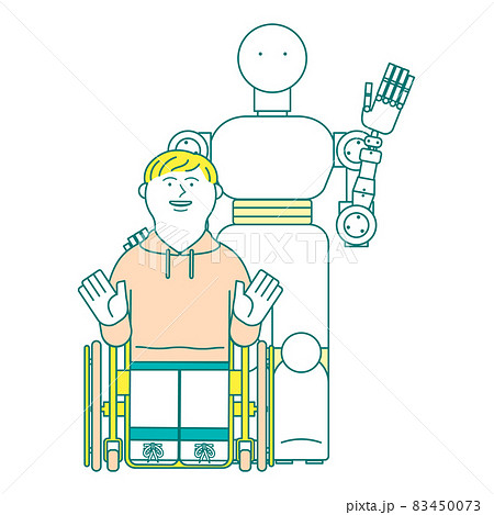 車椅子を使用する男の子とロボット 83450073
