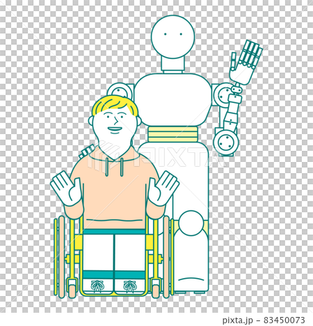 車椅子を使用する男の子とロボット 83450073